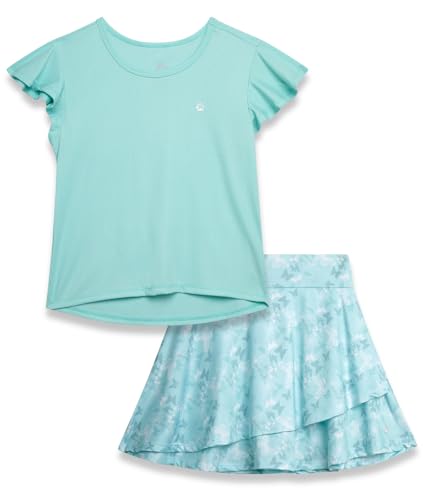 Image of RBX Girls Athletic Skort Set - 2 Piece Ribbed Short Sleeve Tee and Athletic Skort for Girls (Sizes: 7-12)