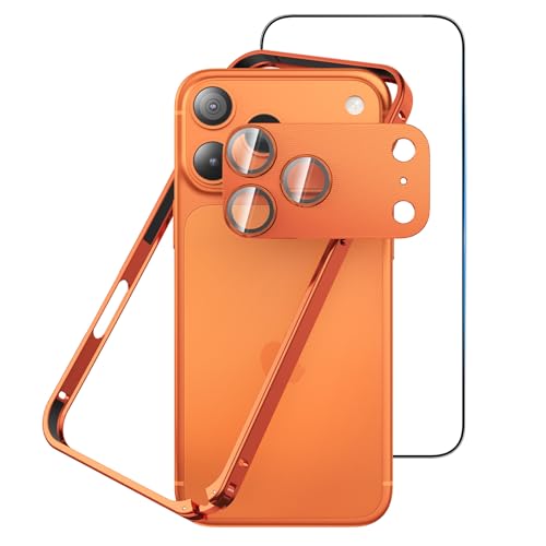 Metal Bumper Case for iPhone 17 Pro Max Aluminum Frame Slim Case [Separate Metal Lens Protector] [HD Tempered Glass Screen Protector] [Hippocampal Buckle Design] Cover for iPhone 17 Pro Max 6.9 Inch