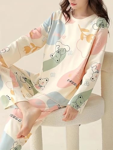 Image of Louis Luxe Womens Korean Night Dress || Full Pyjama Set || Korean Nightsuit || Women Nightwear ||Round Neck Full Sleeve Nightsuit || Loungewear || Everyday Nightdress (ND-02)