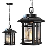 WIHTU Dusk to Dawn Outdoor Pendant Lights for Porch,Anti-Rust Aluminum Exterior Hanging Light Fixture with Adjustable Chain,Farmhouse Chandelier Ceiling Light for Entryway Garden Patio(Bulb Included)