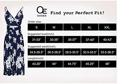 OUGES Women's Summer Spaghetti Strap V-Neck Floral Short Party Dress with Pockets, Sleeveless-floral L, Small