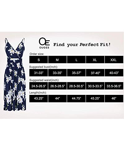OUGES Women's Summer Spaghetti Strap V-Neck Floral Short Party Dress with Pockets, Sleeveless-floral L, Small