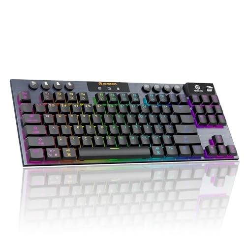 Hexgears Immersion A3 TKL Wireless Mechanical Gaming Keyboard, Bluetooth/2.4G/USB-C Hot-Swappable Low-Profile Keyboard with Tactile Switches, 16.8M RGB Backlit, Display Screen & 5800mAh Battery(Black)
