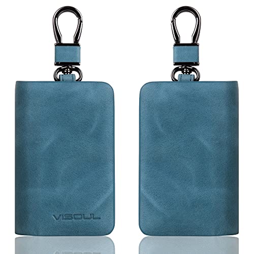 Image of VISOUL Car Key Case Holder Double Zipper, Leather Car Smart Key Fob Case with Keychain for Men and Women