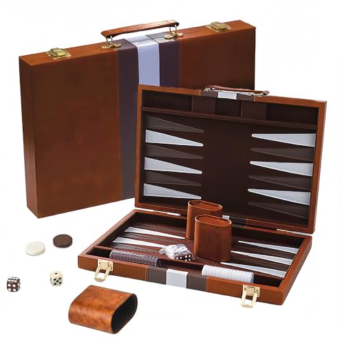 Backgammon Set ZMCVOE 2 Players Back Gammon Board Game with Premium Leather Case Portable Travel Backgammon Set for Adults Family Gatherings (11 Inch)