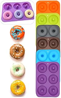 HOVUK® 1x Random Colour Silicone Doughnut Mould with 6 CavitiesNon-Stick Bakeware Mould, Flexible Baking Tray for Cakes, Biscuits, Bagels, Muffins, Size-26cm