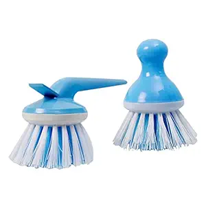 Sanctity Wash Basin Kitchen Sink Cleaning Plastic Brush with Small Scrubber Handy Brush for Multipurpose Dirt Cleaning - Pack of 2 (Multicolor)