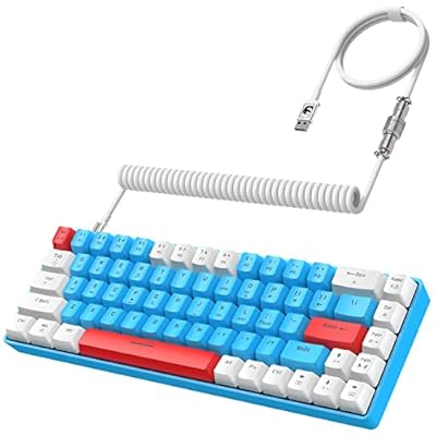 YINDIAO T8 60% Teclado para Juegos 68 Teclas US Layout Teclado Mecánico con Cable Compacto 18 Croma RGB Retroiluminado Interruptor Azul Cable de Teclado en Espiral USB C para PC Mac PS4 -Azul