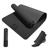 Mottise Sport- Esterilla Yoga Antideslizante, Yoga Mat, Esterilla Deporte Gruesa Fitness. Incluye Bolsa y calcetines, tamaño 183cm x 61 cm x 6 mm. Color Negro
