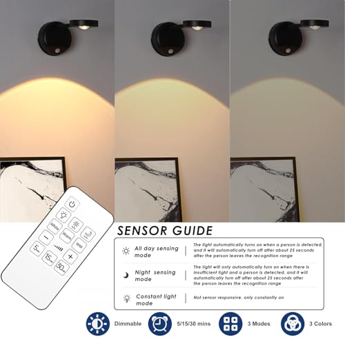 Image of Picture Lights for Wall Art, 2 Pack Battery Operated Motion Sensor Cordless Picture Lights with Remote, Adjustable Picture Frame Lights 3 Color, Portrait Lights on Wall