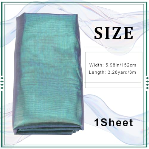GORGECRAFT 3M Rainbow Laser Gradient Organza Iridescent Lace Voile Fabric Sheer 152cm Wide Metallic Holographic Gauze for Wedding Dress Curtain Background Photography(Medium Sea Green) - Image 2