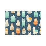 Juego de 6 manteles individuales lavables resistentes al calor, estampado de alpaca y gato, de poliéster grueso y firme para decoración del hogar, cocina, hotel, banquete