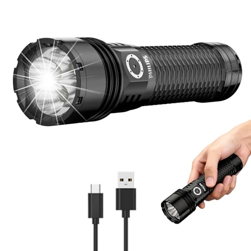 PHILIPS Rechargeable Flashlights High Lumens 13000lm Professional Smart Super Bright Flashlight with Stepless Dimming&Smart Memory Waterproof Powerful Handheld LED Flash Light