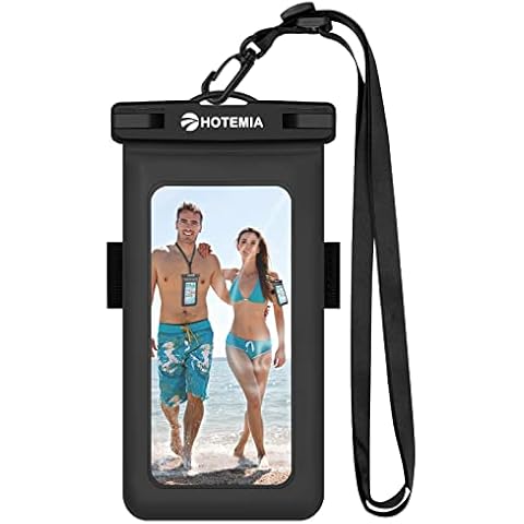 HOTEMIA Waterproof Cell Phone Pouch Floating, Float Phone Case Dry Bag with Neck Lanyard and Armband, Fits iPhone and All Cell Phones(Plus Size, Black Floating) Cover