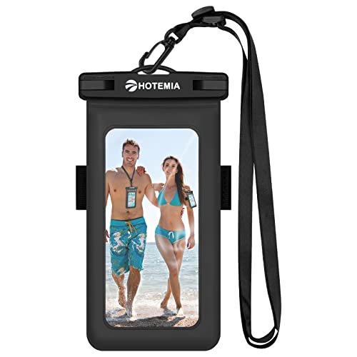 HOTEMIA Waterproof Cell Phone Pouch Floating, Float Phone Case Dry Bag with Neck Lanyard and Armband, Fits iPhone and All Cell Phones(Plus Size, Black Floating)