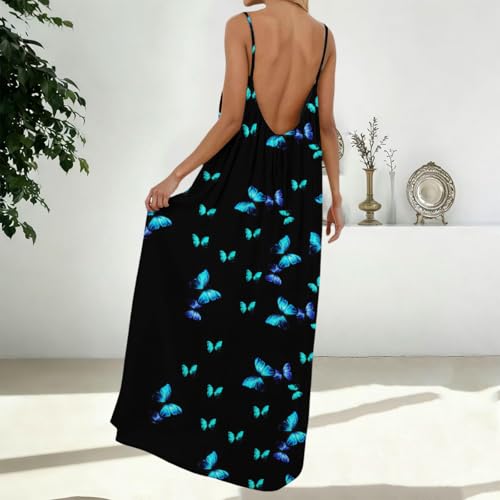 Image of HTHLVMD Backless Cami Dress Summer Dresses for Women 2026 Spaghetti Strap Dresses Womens Solid Color Backless Cami Dress