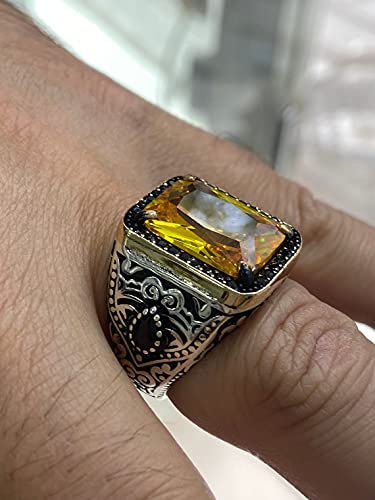 Men Silver Handmade Ring, Citrine Gemstone Ring, Ottoman Style Vintage Ring, 925K Sterling Silver Ring, Gift For Him #TOP5