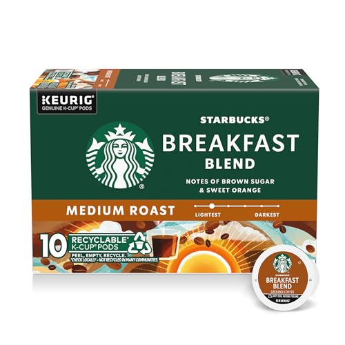 Starbucks K-Cup Coffee Pods, Medium Roast Hot or Iced Coffee, Breakfast Blend, 10 Keurig Pods ​ - image 1