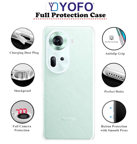Image of YOFO Back Cover for Oppo Reno 11 (5G) (Flexible|Silicone|Transparent|Anti Dust Plug|Camera Protection)