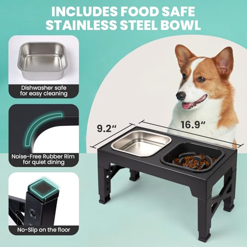 Niubya Elevated Dog Bowls, with Slow Feeder Bowl and Stainless Steel Dog Food Bowl, Raised Dog Bowls Adjusts to 5 Heights (3.15", 8.66", 9.84",11.02", 12.2") for Small Medium and Large Dogs - Image 3