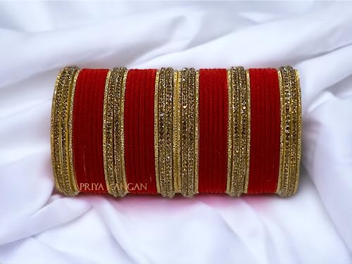 Beautifull Bridal Velvet Metal Bangles Set Complete With Golden Glass Zirconia Stone Bangles.2