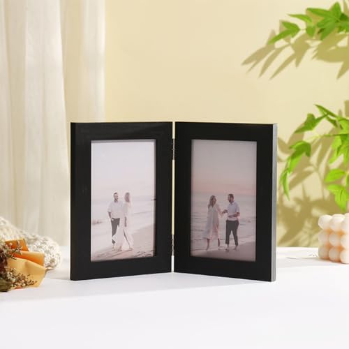 Reviews de portaretratos dia del padre de esta semana. 43 Portaretratos con Bisagras de 4x6 Pulgadas, Marcos para Fotos con 2 Aberturas, Marcos para Cuadros Doble Vertical, Exhibición Escritorio para Oficina, Hogar, Negro