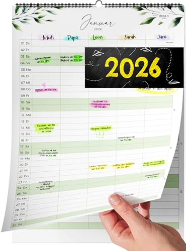 Familienplaner 2026 - Familienkalender & Wandkalender 2025 2026 für Zuhause, Büro und Familie - Jahreskalender 2025 2026 - Juli 2025 bis Dezember 2026 - Praktischer Kalender für Wand Grünpflanzen