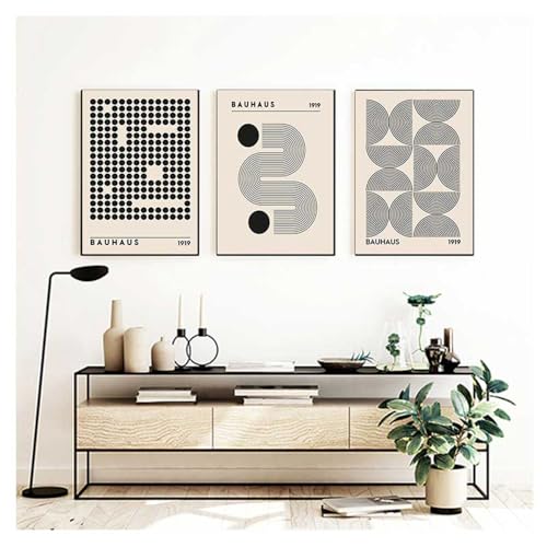 Cuadros Lienzo Bauhaus Poster Negro Cuadro Geometrico Moderno Poster Abstracto 21x30 Laminas Decorativas Pared Dormitorio Salon Lienzo Arte Abstracto Beige y Negro