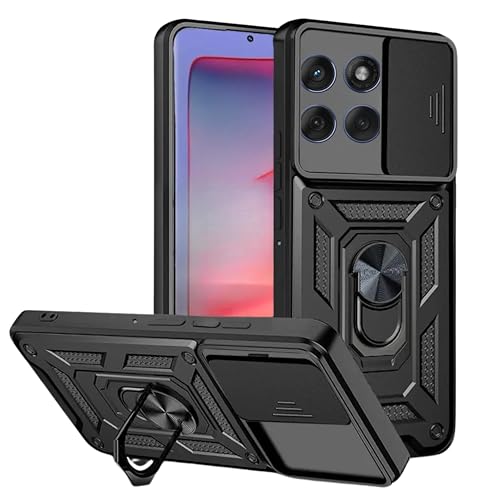 Image of SPAZY CASE Motorola Edge 60 5g Back Cover | Heavy Duty Hybrid Case with 360 Degree Rotating Finger Ring Holder + Slider Shutter Camera Protection Case for Motorola Edge 60 5g - Black