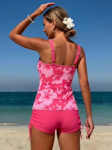 ZAFUL Womens Tummy Control Bathing Suits Tummy Control Modest Tankini Swim Suits V-Wire Round Neck Top with V-Wire Swim Suits (Rose Red Floral XL) — view 2