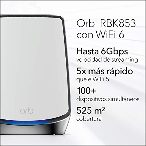 NETGEAR-Orbi-Mesh-WiF-6-RBK853-sistema-tribanda-compuesto-por-1-router-y-2-extensores-satelite-Cobertura-de-hasta-525-m-y-hasta-100-dispositivos-AX6000-hasta-6-Gbps