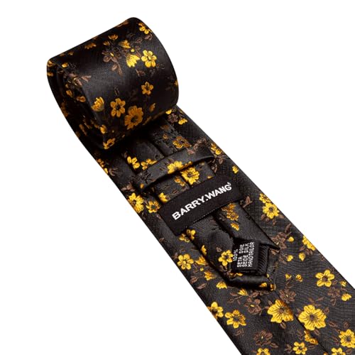 Image of Barry.Wang Floral Ties for Men Flower Necktie with Tie Clip Formal