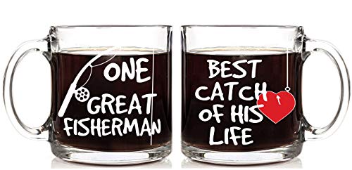 Aw Fashions One Great Fisherman, Best Catch Of His Life Coffee Mug Couples Set 13Oz - Gift For Husband And Wife - Him And Her Newlyweds Wedding Anniversary Bridal Gift Mr And Mrs Housewarming #TOP3
