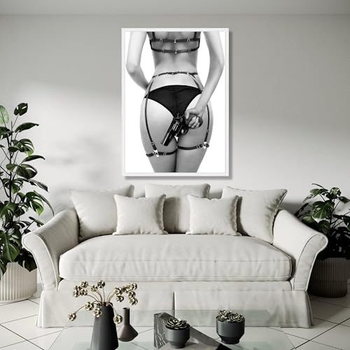 Tableau en noir et blanc femme en lingerie, art moderne sur toile grand format 70x100 cm - 2