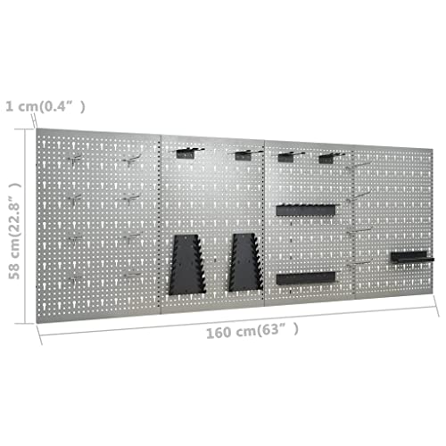 vidaXL 4X Werkzeugwand für 160cm Lange Werkbänke Werkstatt Lochblech Lochwand Werkstattwand Lochwandsystem Metallwand Euro Lochung 40x58cm Stahl