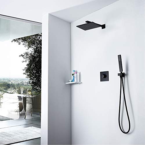 Ensemble de douche encastré noir avec douchette murale acier inoxydable 250x280mm