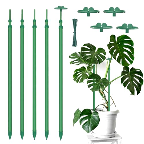 Extendable Plant Stakes, Length Scalable from 17.9IN to 42.3IN Plant Support Stake, Orchid Sticks with Clips for Indoor Outdoor,Garden Stakes for Plant,Tomato,Vegetables,Monstera,Vine - 5Pack