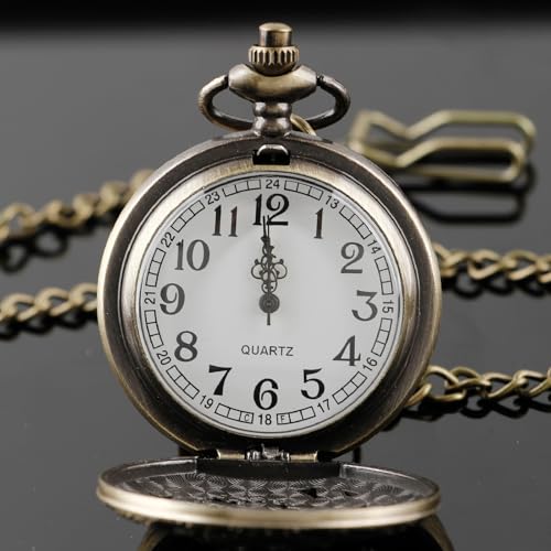 Image of Dragon Design Quartz Pocket Watch Roman Numerals with Chain Birthdays Gifts for Father's Days