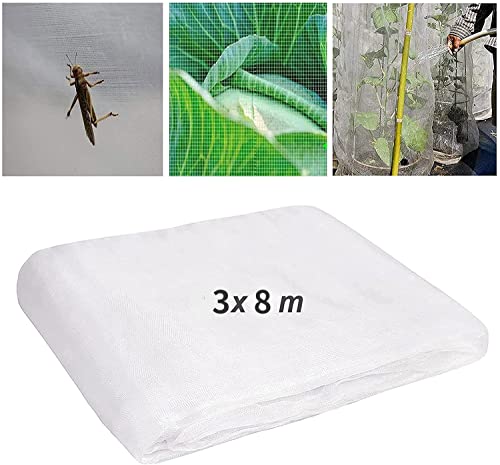 HBSTK Insektenschutznetz 3x8m Gartennetz Gemüsenetz Pflanzenschutznetz Feinmaschig für Pflanzen Gemüse Früchte vor Insekten Vögel Käfer Mücke Fliege Fliegengitter Weiß 60 Mesh Cover