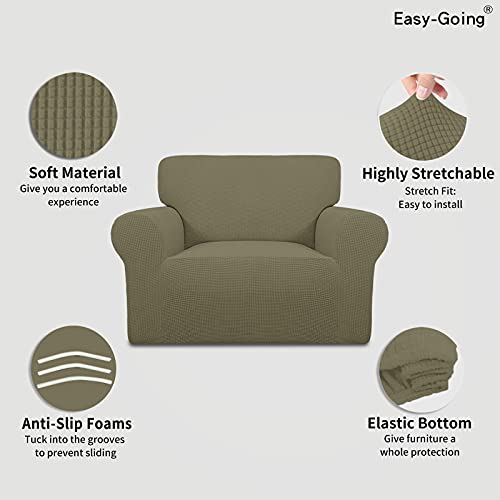 Image of Easy-Going Stretch Oversized Chair Sofa Slipcover 1-Piece Couch Sofa Cover Furniture Protector Soft with Elastic Bottom for Kids Spandex Jacquard Fabric Small Checks Khaki