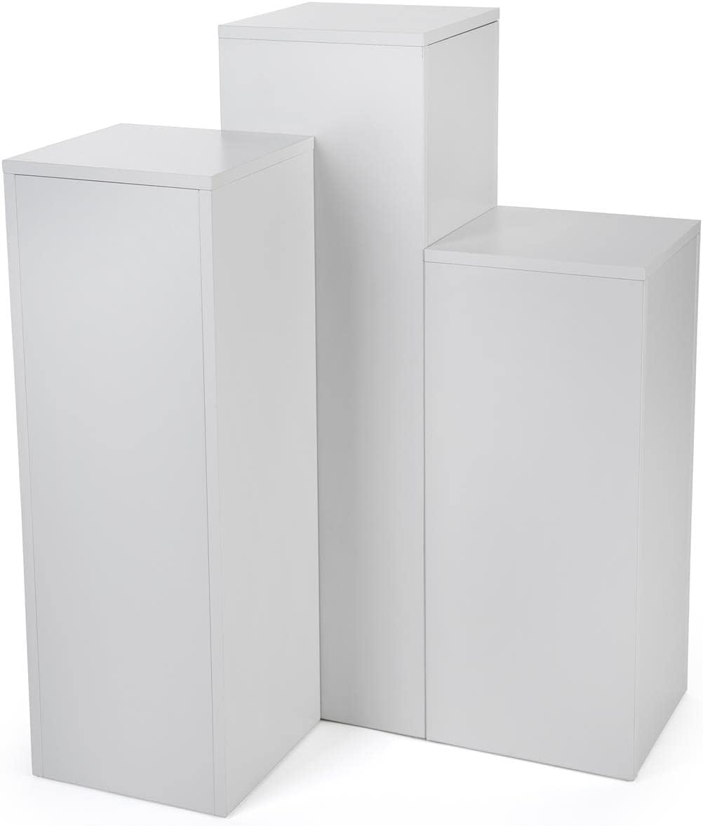 Displays2go White Floor Pedestals, 3Piece Set, Particle Board Construction