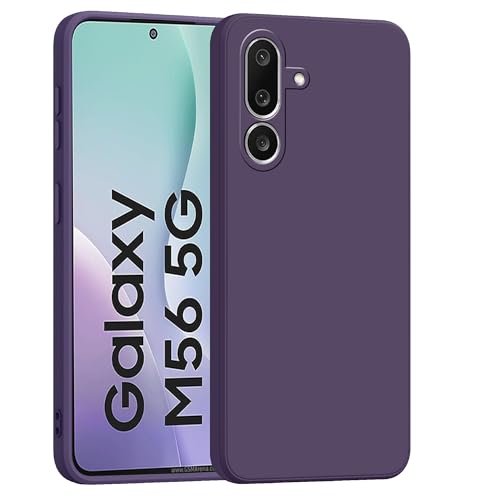 Image of amazon basics Back Cover for Samsung Galaxy M56 5G / Galaxy F56 5G | Ultra Slim Soft Rubberised Case | Matte Silicone Flexible Mobile Case | Camera Protection - Purple