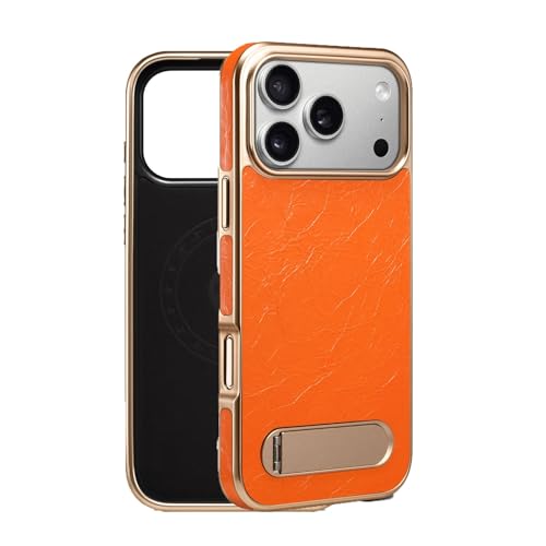 Coque iPhone 17 Air en cuir véritable orange avec support