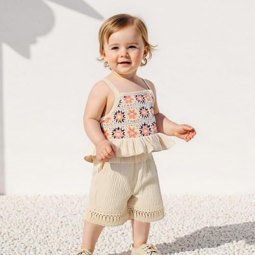 Toddler Girl Summer Clothes Baby Girl Floral Sleeveless Shirt Tank Tops Shorts Set Linen Cute Beach Boho Outfits2