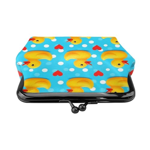 Leather Bag For Women Kiss Lock Wallet Retro Coin Purse Coin Organizer Purse (love heart polka dots blue yellow rubber ducks (1))2