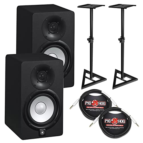 Yamaha HS5 Powered Studio Monitor Bundle with Two Monitors, Stands, and Cables