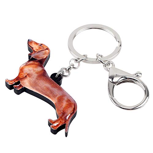 WEVENI Acrylic Dachshund Dog Keychain Cute Jewelry For Women Girl Bag Wallet Car Charms (Brown)2