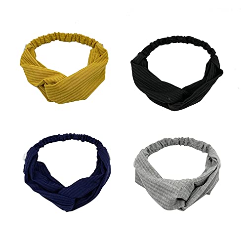 Lanxy 4PCS Black Grey Blue Yellow Button Headband for Nurses Doctors Women Men Elastic UNISEX Yoga Sports Workout Elastic Adjustable Headwrap-Protect Your Ears
