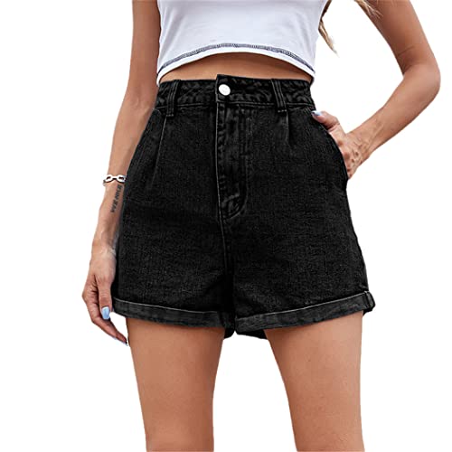 Short en jean droit pour vos sorties décontractées d'été en taille L noir