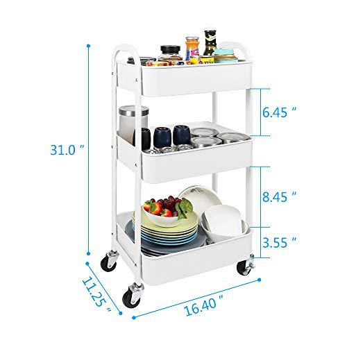 3-Tier Rolling Utility Cart With Caster Wheels,Easy Assembly, For Kitchen, Bathroom (White) #TOP1